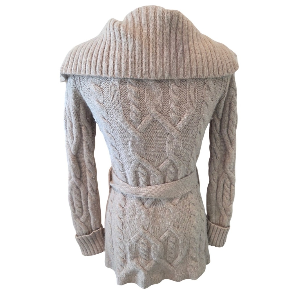 Banana Republic Beige Cable Knit Lambswool Angora Cardigan Sweater Belted Medium - Picture 14 of 16